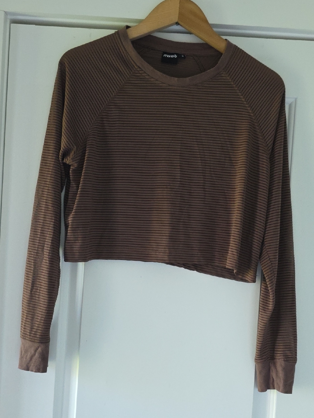 Mono B Brown Striped Boxy Cropped Long-Sleeve Tee
